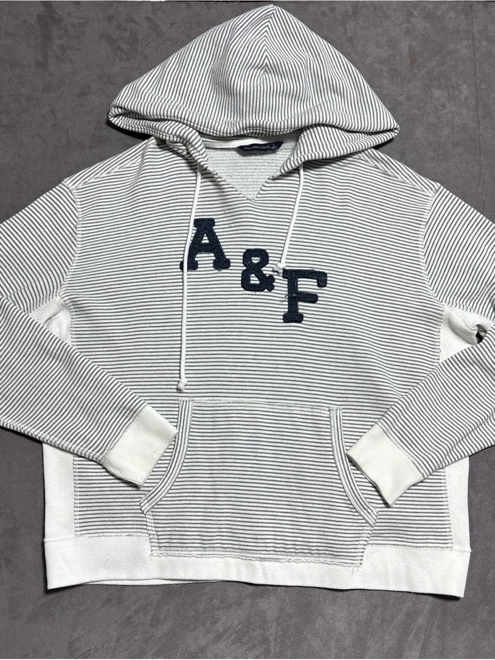 Abercrombie & Fitch Men L Striped Fleece Hoodie A&F Felt Logo Y2K